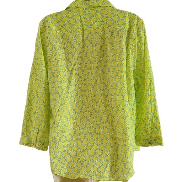 Lands' End Women's Abstract Print Long Sleeve Blouse Size 14 Petite -Yellow/Blue - Picture 7 of 8